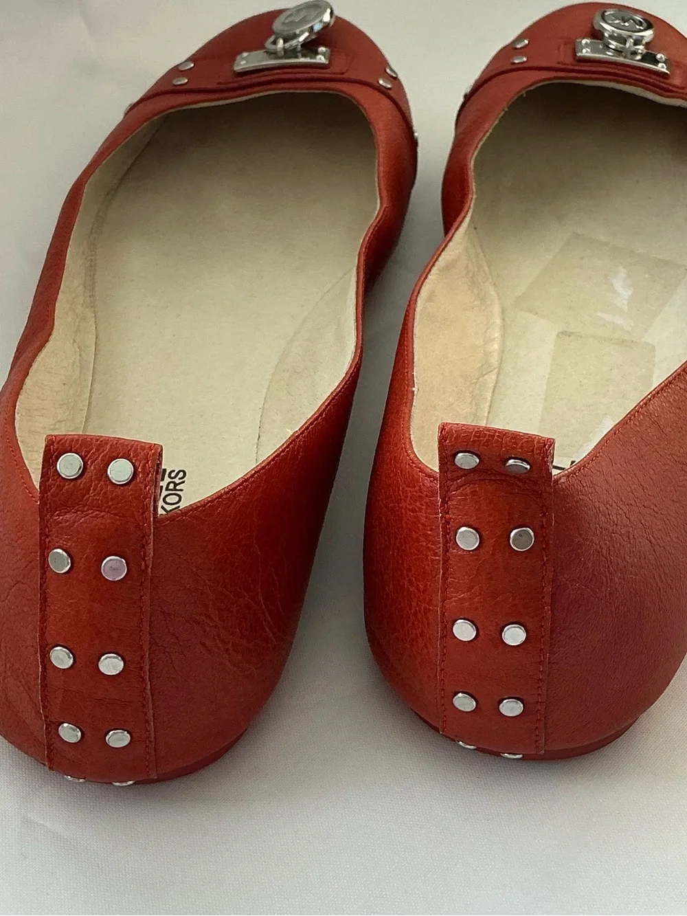 Michael Kors Red Leather Ballet Flats Logo Pendant Hamilton padlock shoes